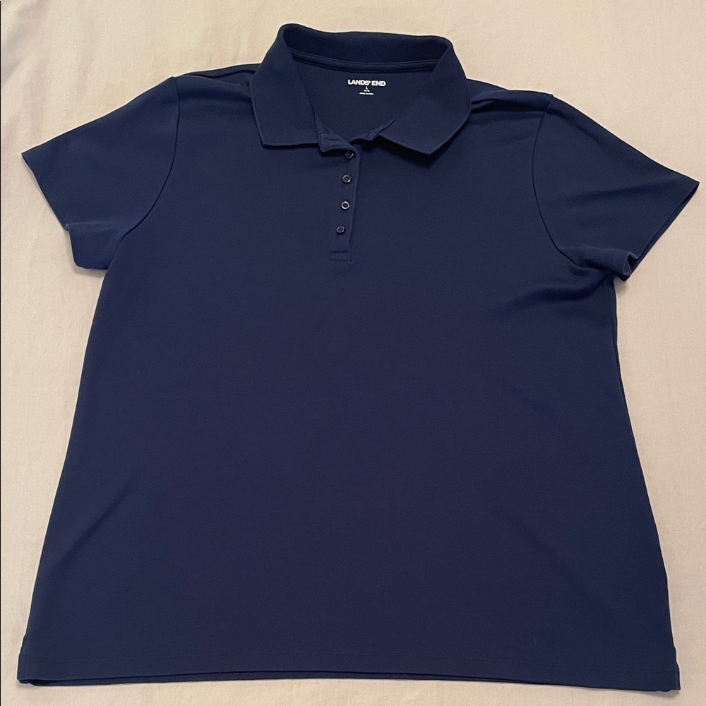 Lands' End Women Classic Navy Button Down Shirt SzL Normcore Minimalist Career